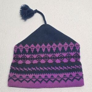 Capello Dark Blue Purple Pattern Wool Ski Winter Hat Beanie Made In Canada